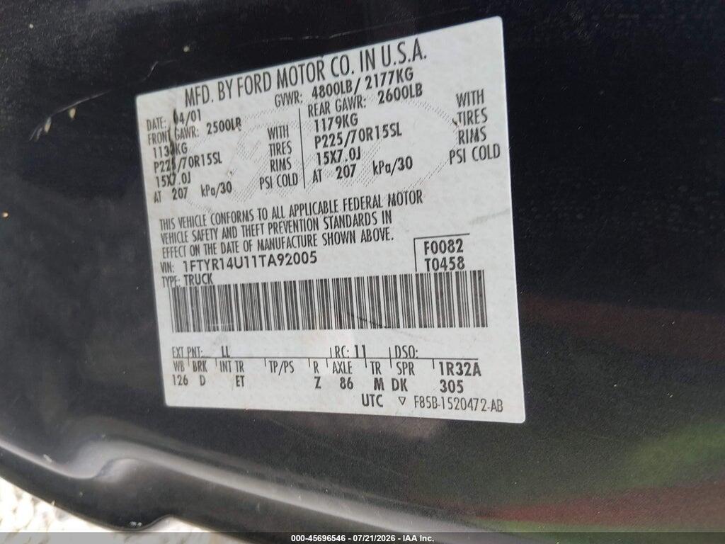 1FTYR14U11TA92005 2001 FORD RANGER photo no. 9