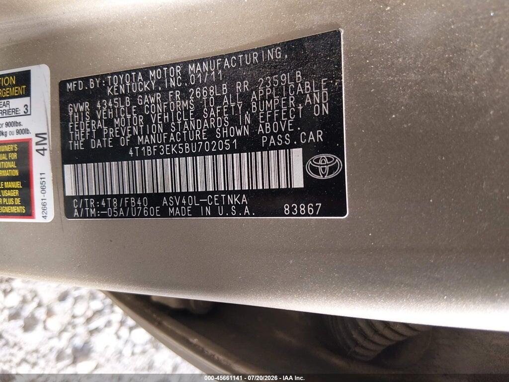 4T1BF3EK5BU702051 2011 TOYOTA CAMRY photo no. 9