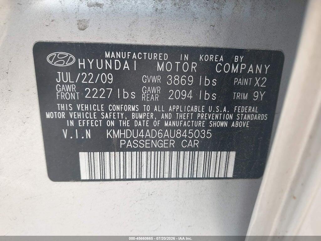 KMHDU4AD6AU845035 2010 HYUNDAI ELANTRA photo no. 9