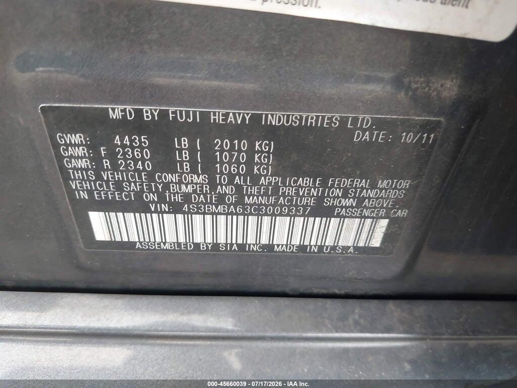4S3BMBA63C3009337 2012 SUBARU LEGACY photo no. 9