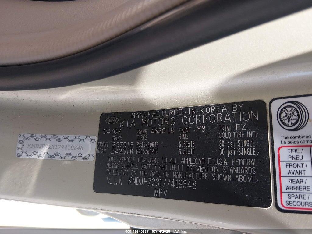 KNDJF723177419348 2007 KIA SPORTAGE photo no. 9