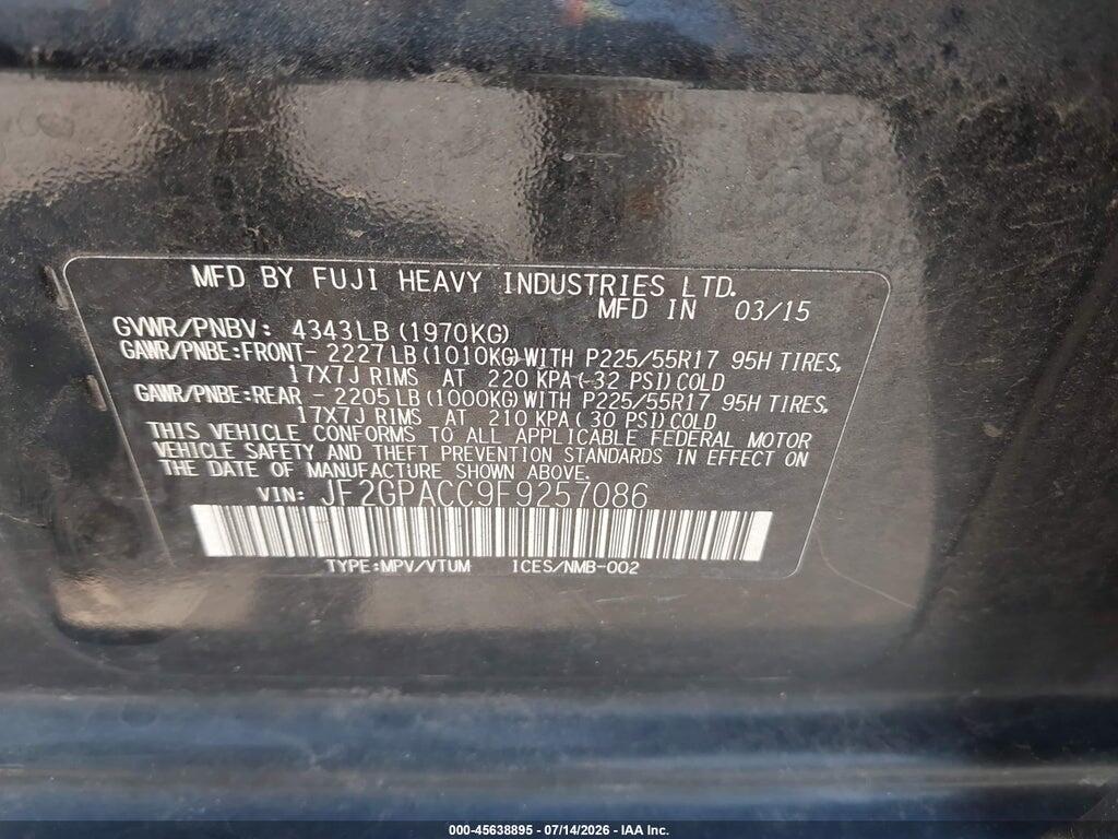 JF2GPACC9F9257086 2015 SUBARU XV CROSSTREK photo no. 9