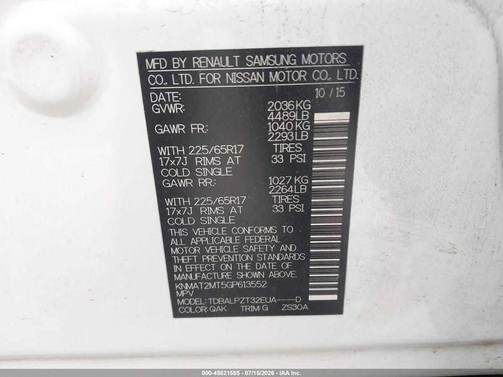 KNMAT2MT5GP613552 2016 NISSAN ROGUE photo no. 9