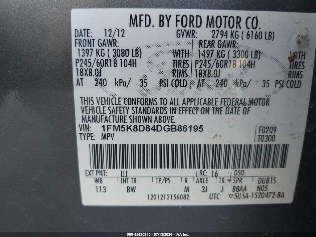 1FM5K8D84DGB86195 2013 FORD EXPLORER photo no. 9