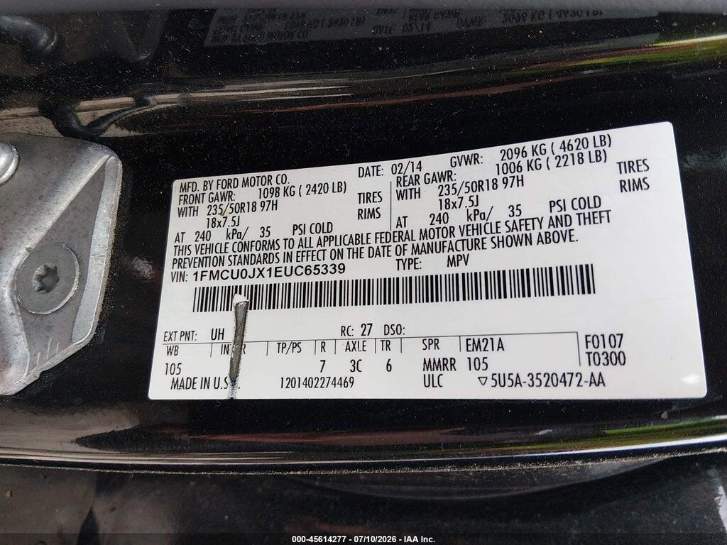 1FMCU0JX1EUC65339 2014 FORD ESCAPE photo no. 9