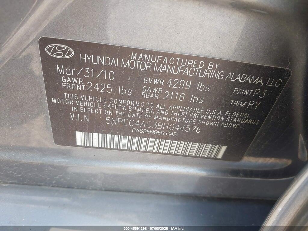 5NPEC4AC3BH044576 2011 HYUNDAI SONATA photo no. 9