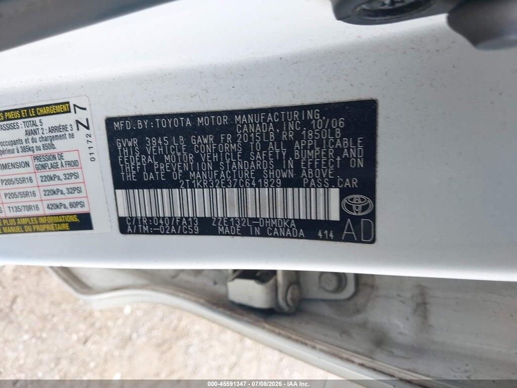 2T1KR32E37C641829 2007 TOYOTA MATRIX photo no. 9