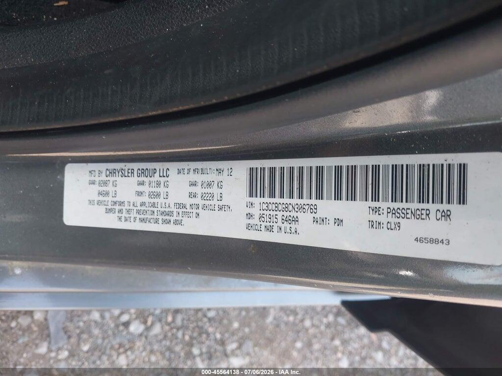 1C3CCBCG8CN306769 2012 CHRYSLER 200 photo no. 9