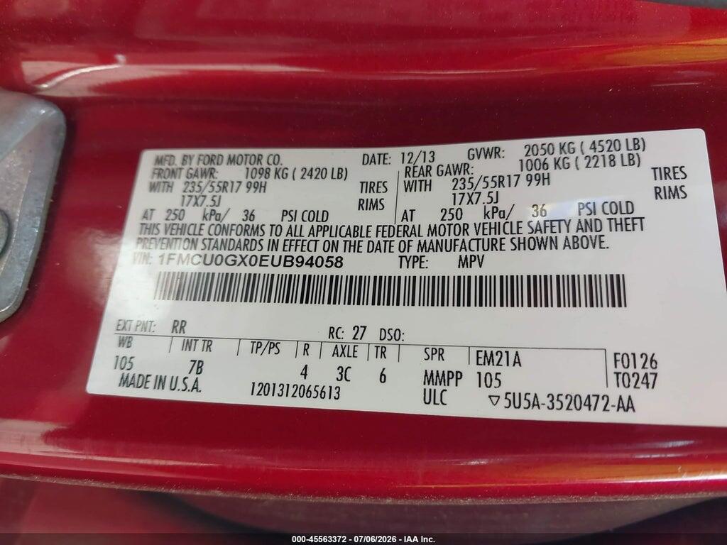 1FMCU0GX0EUB94058 2014 FORD ESCAPE photo no. 9