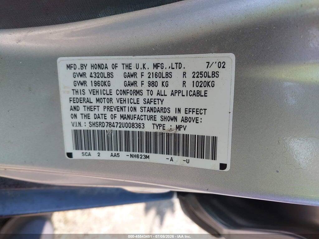 SHSRD78472U008363 2002 HONDA CR-V photo no. 9