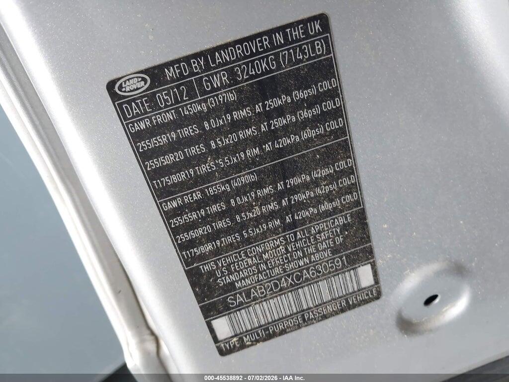 SALAB2D4XCA630591 2012 LAND ROVER LR4 photo no. 9