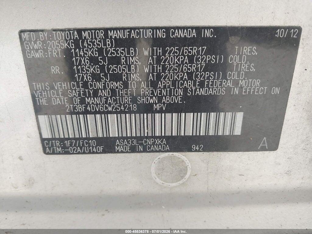 2T3BF4DV6CW254218 2012 TOYOTA RAV4 photo no. 9