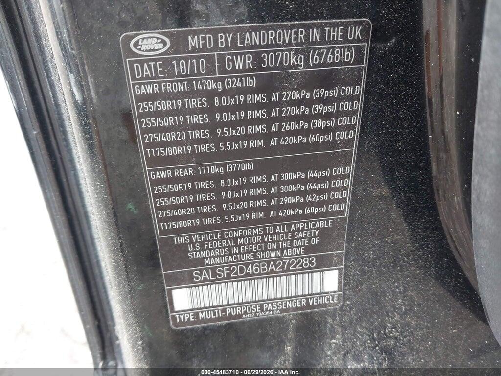 SALSF2D46BA272283 2011 LAND ROVER RANGE ROVER SPORT photo no. 9