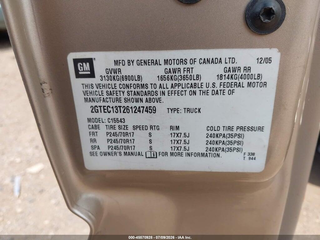 2GTEC13T261247459 2006 GMC SIERRA 1500 photo no. 9