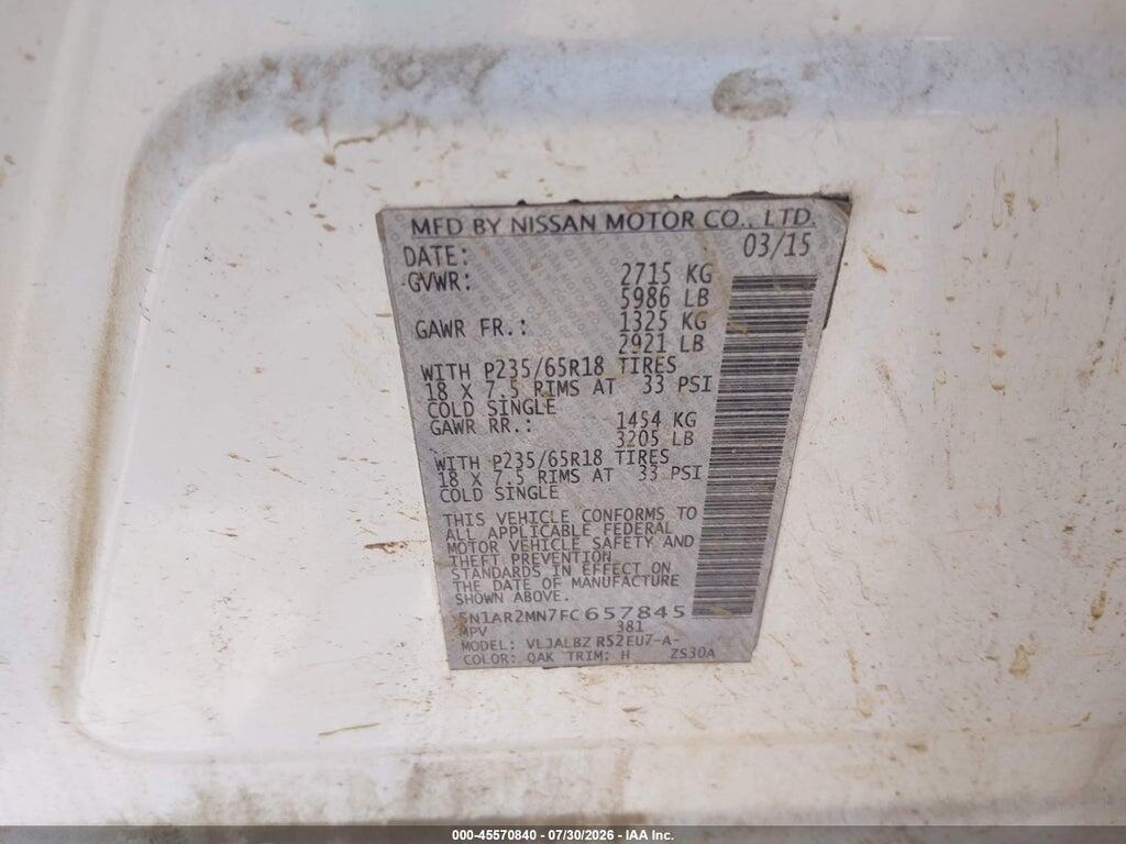 5N1AR2MN7FC657845 2015 NISSAN PATHFINDER photo no. 9