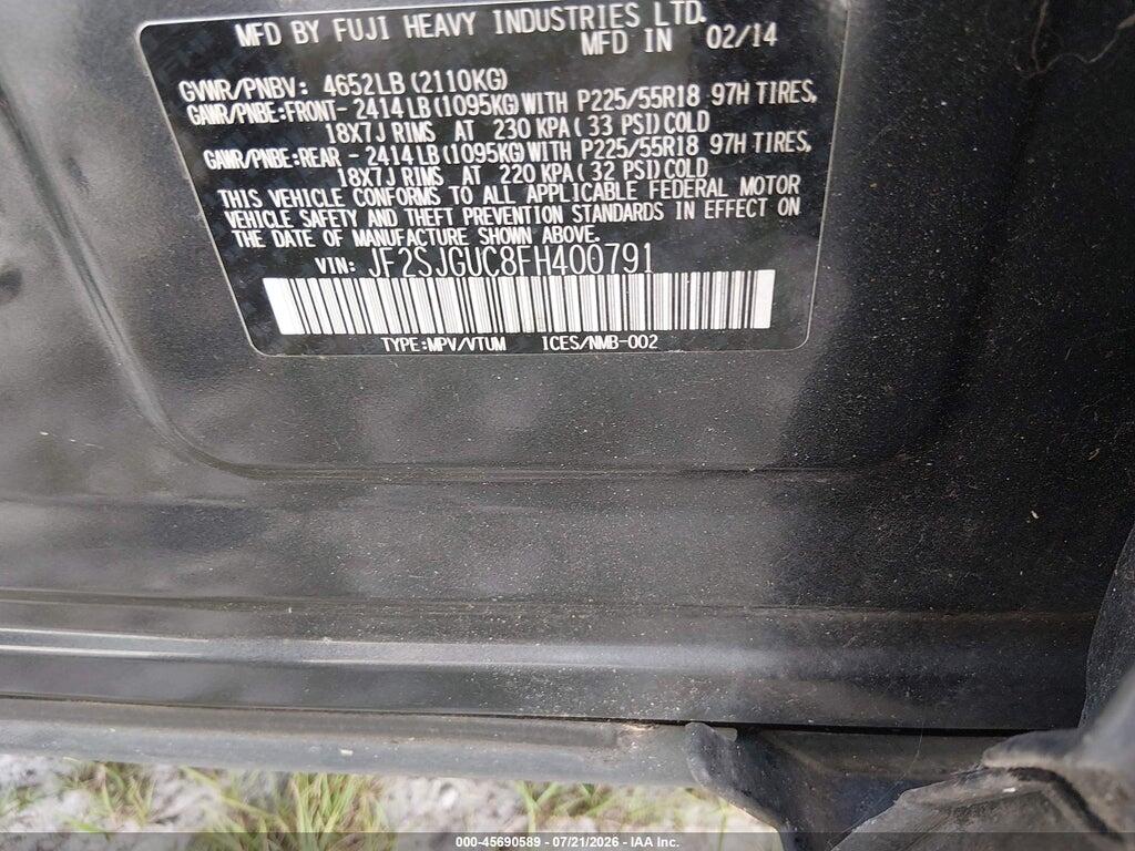 JF2SJGUC8FH400791 2015 SUBARU FORESTER photo no. 9