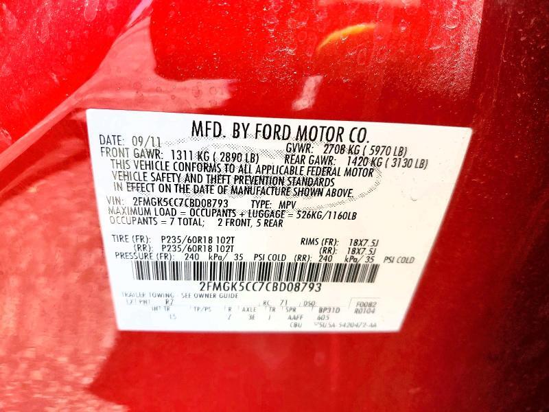 2FMGK5CC7CBD08793 2012 FORD FLEX photo no. 12