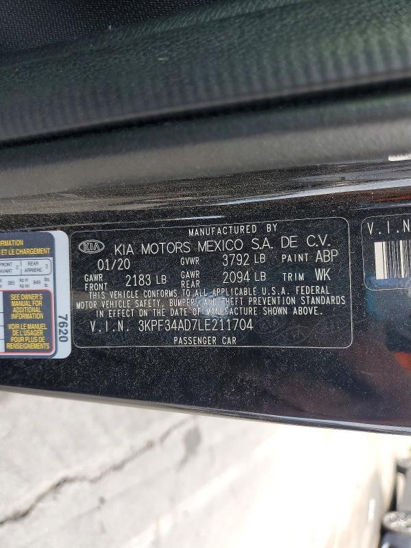 3KPF34AD7LE211704 2020 KIA FORTE photo no. 12