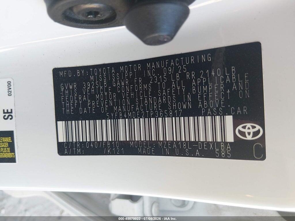 5YFB4MDE2TP365817 2026 TOYOTA COROLLA photo no. 9