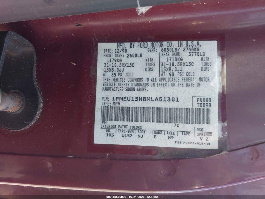 1FMEU15N8MLA51301 1991 FORD BRONCO photo no. 9