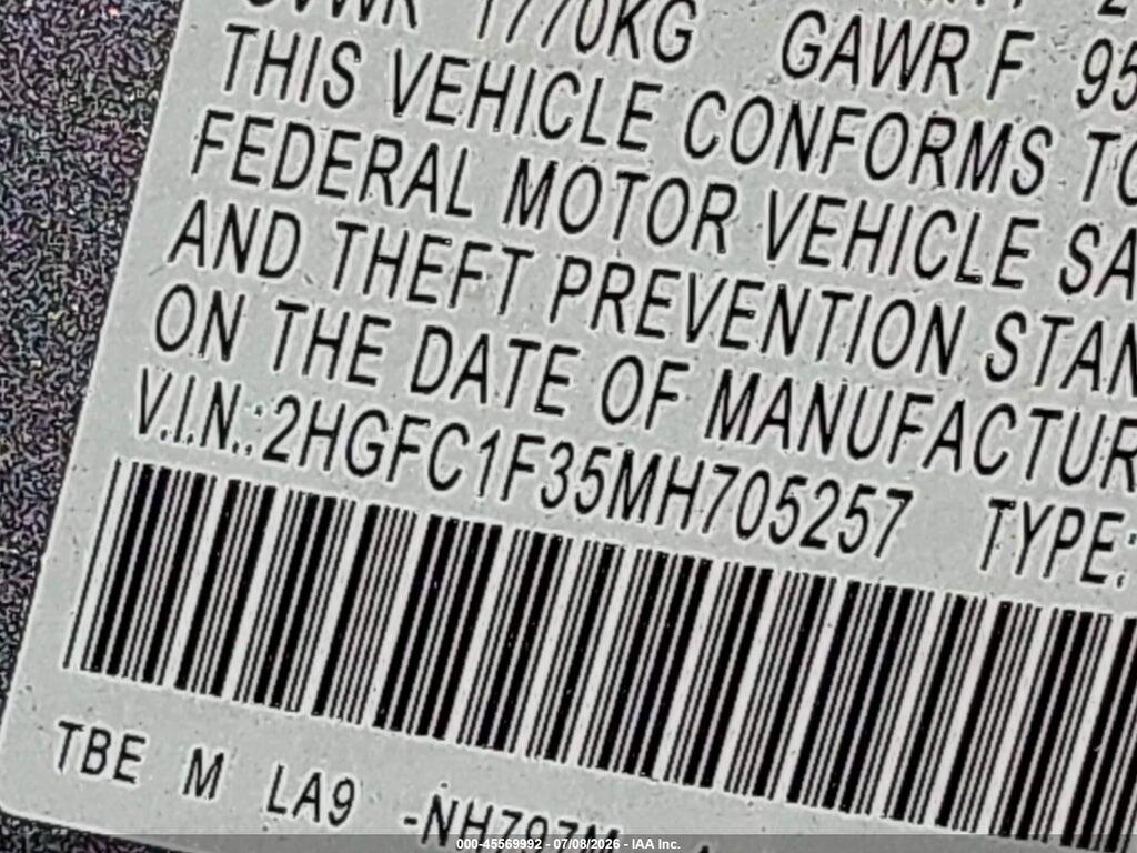 2HGFC1F35MH705257 2021 HONDA CIVIC photo no. 9