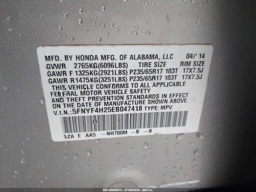 5FNYF4H25EB047418 2014 HONDA PILOT photo no. 9