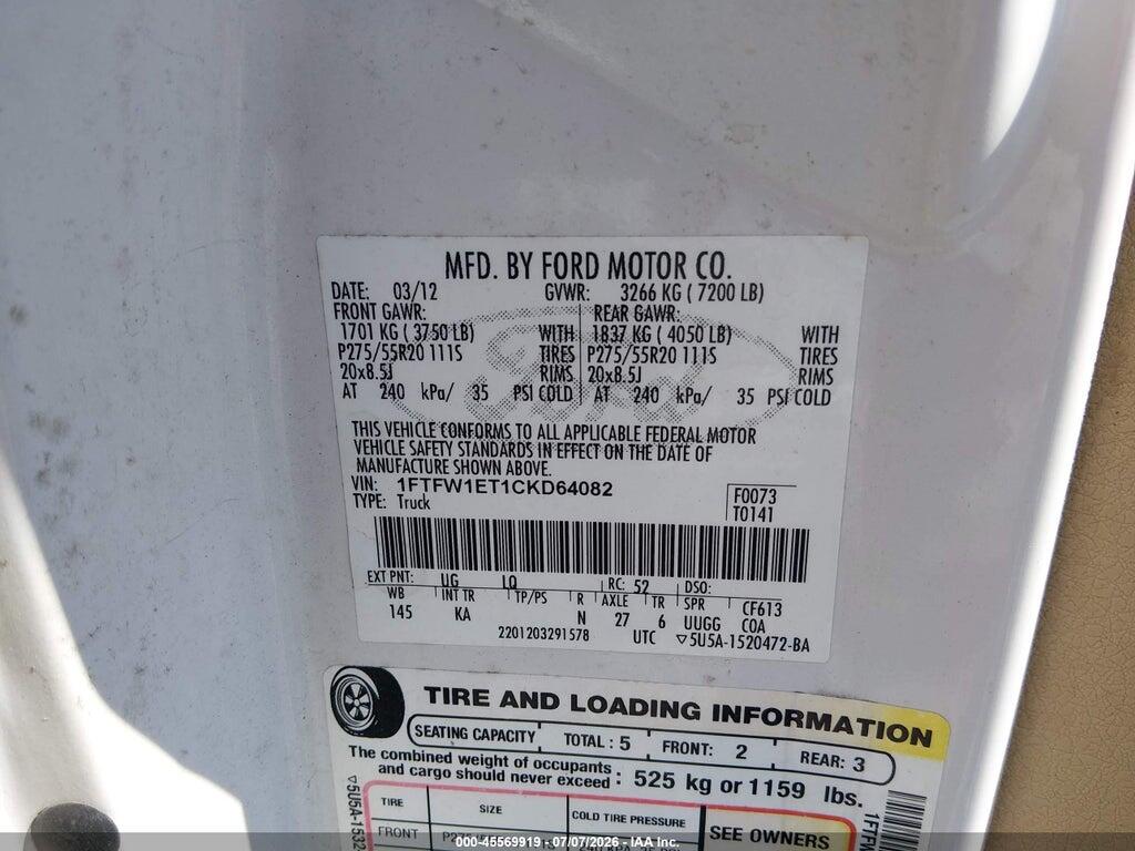 1FTFW1ET1CKD64082 2012 FORD F-150 photo no. 9