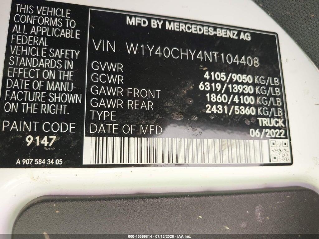 W1Y40CHY4NT104408 2022 MERCEDES-BENZ SPRINTER 2500 photo no. 9