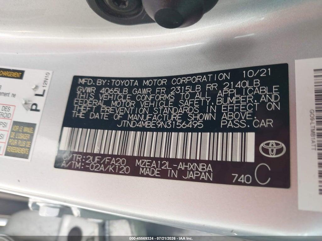 JTND4MBE9N3156495 2022 TOYOTA COROLLA photo no. 9