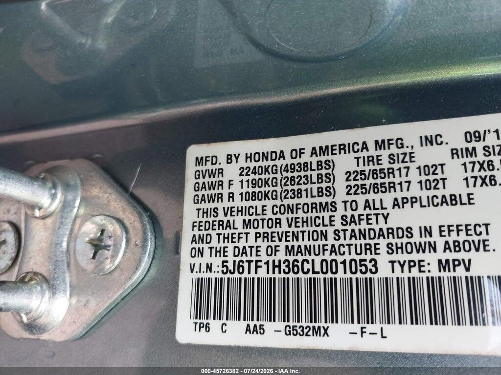 5J6TF1H36CL001053 2012 HONDA CROSSTOUR photo no. 9