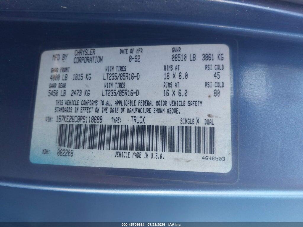 1B7KE26C8PS118688 1993 DODGE D-SERIES photo no. 9