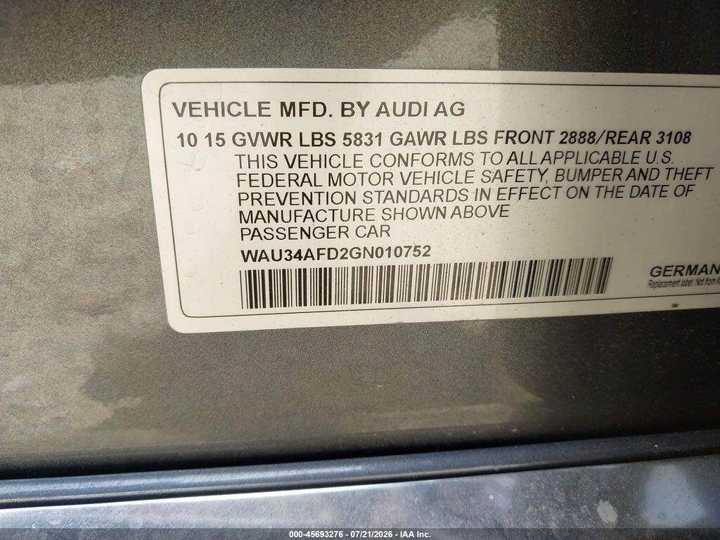 WAU34AFD2GN010752 2016 AUDI A8 L photo no. 9