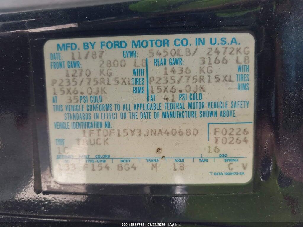 1FTDF15Y3JNA40680 1988 FORD F150 photo no. 9