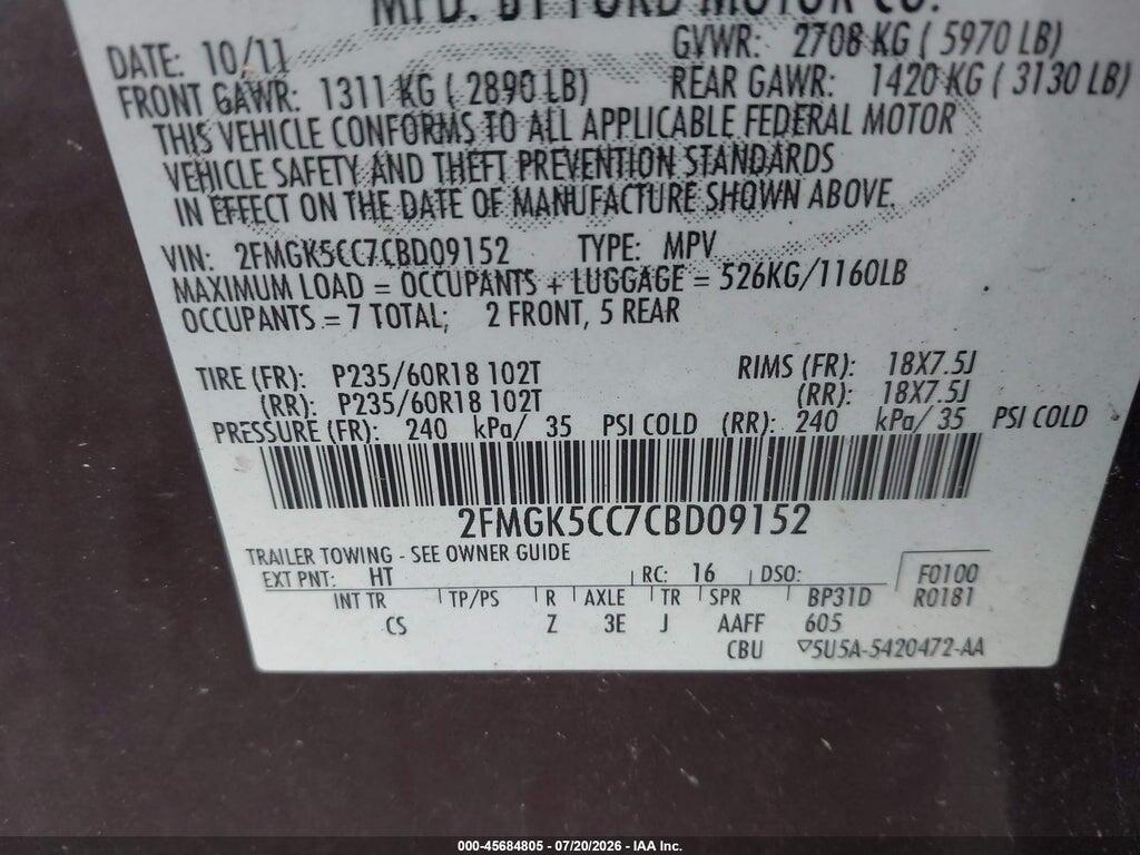 2FMGK5CC7CBD09152 2012 FORD FLEX photo no. 9