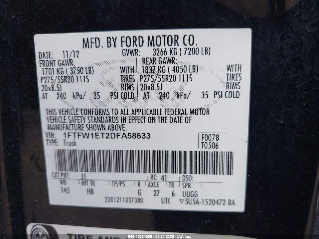 1FTFW1ET2DFA58633 2013 FORD F-150 photo no. 9