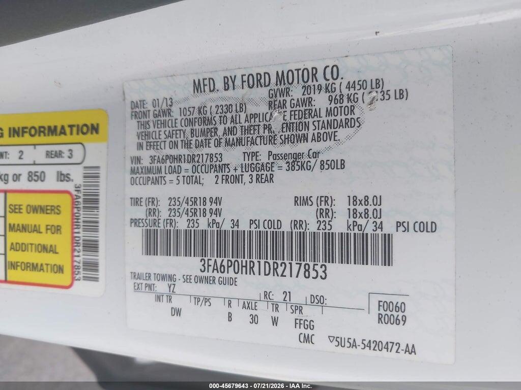 3FA6P0HR1DR217853 2013 FORD FUSION photo no. 9