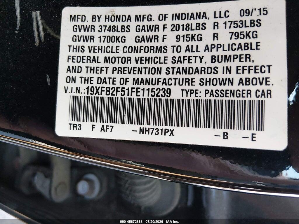 19XFB2F51FE115239 2015 HONDA CIVIC photo no. 9