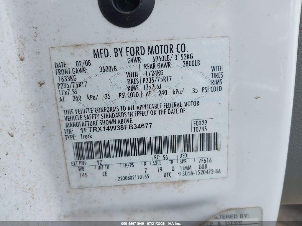 1FTRX14W38FB34677 2008 FORD F-150 photo no. 9