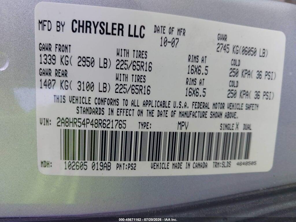 2A8HR54P48R621765 2008 CHRYSLER TOWN & COUNTRY photo no. 9