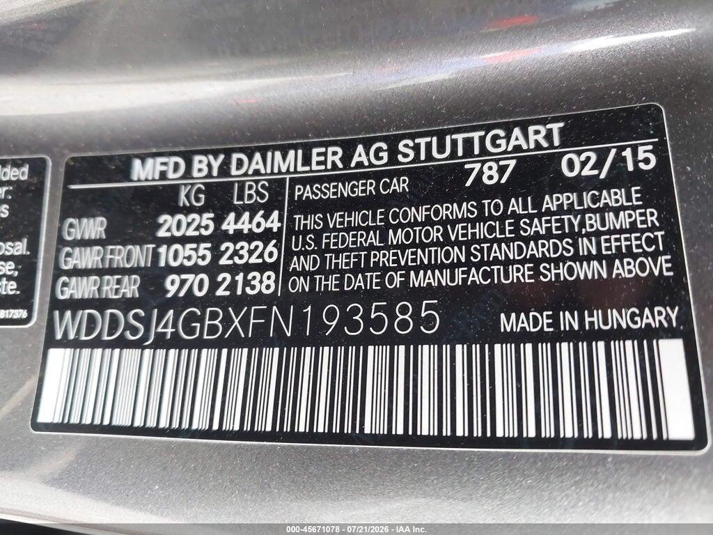 WDDSJ4GBXFN193585 2015 MERCEDES-BENZ CLA 250 photo no. 9
