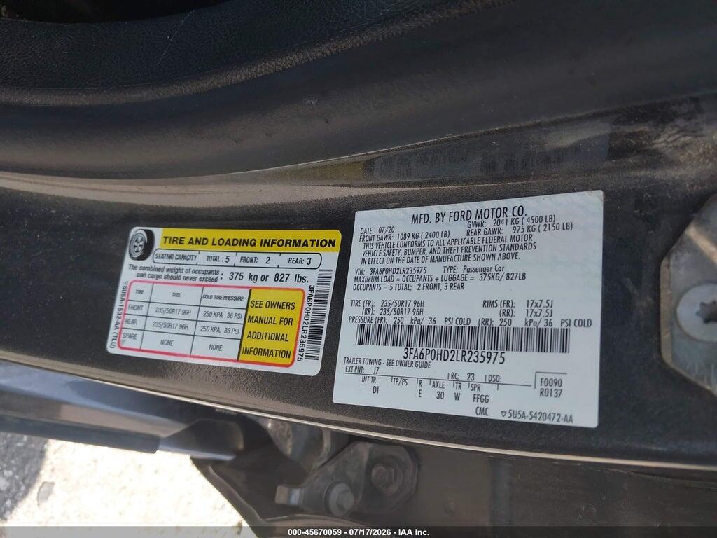 3FA6P0HD2LR235975 2020 FORD FUSION photo no. 9