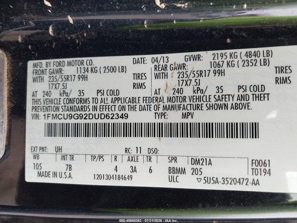 1FMCU9G92DUD62349 2013 FORD ESCAPE photo no. 9