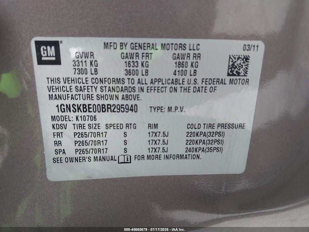 1GNSKBE00BR295940 2011 CHEVROLET TAHOE photo no. 9