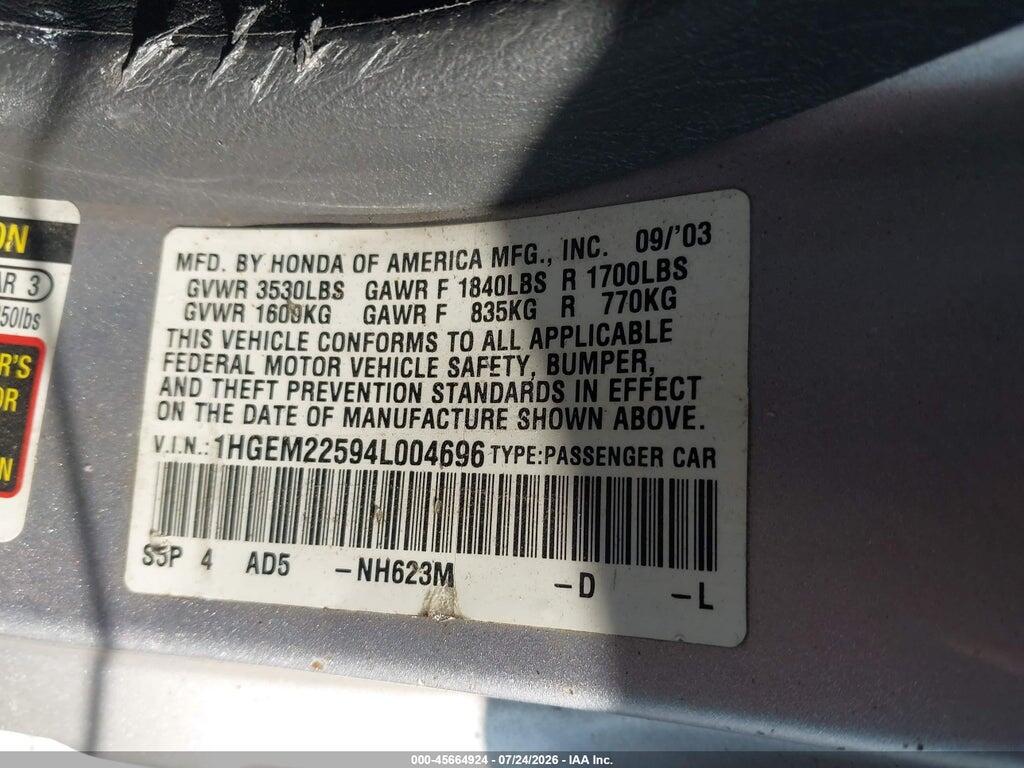 1HGEM22594L004696 2004 HONDA CIVIC photo no. 9