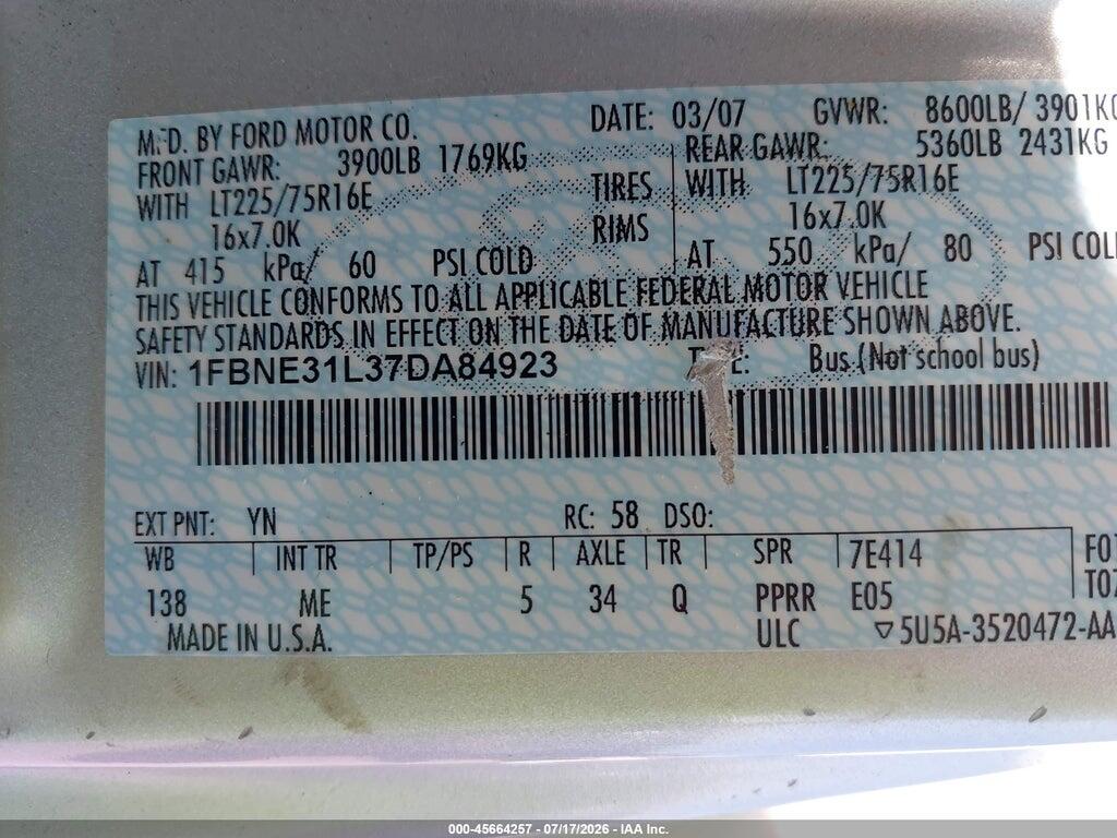 1FBNE31L37DA84923 2007 FORD E-350 SUPER DUTY photo no. 9