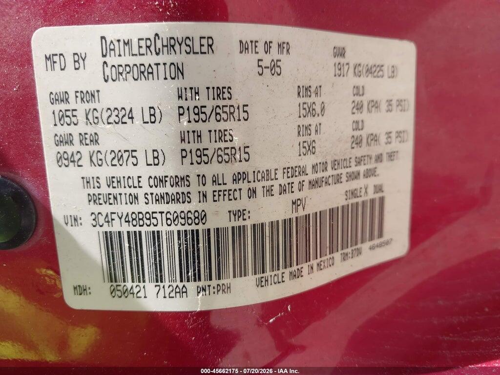 3C4FY48B95T609680 2005 CHRYSLER PT CRUISER photo no. 9