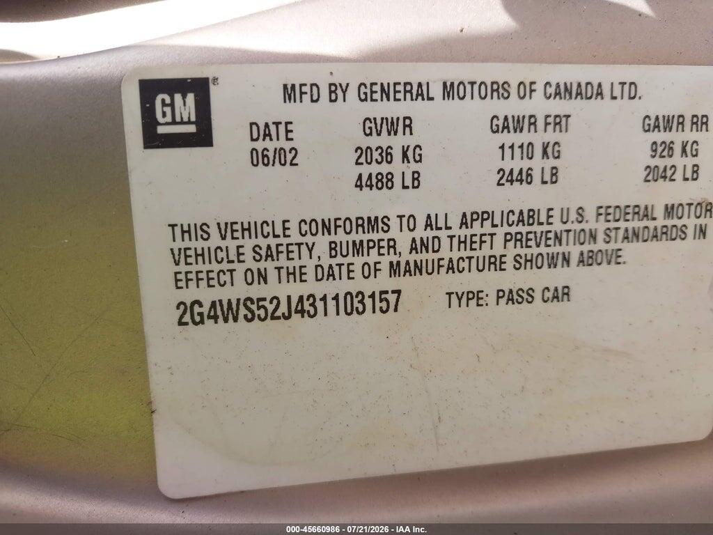 2G4WS52J431103157 2003 BUICK CENTURY photo no. 9
