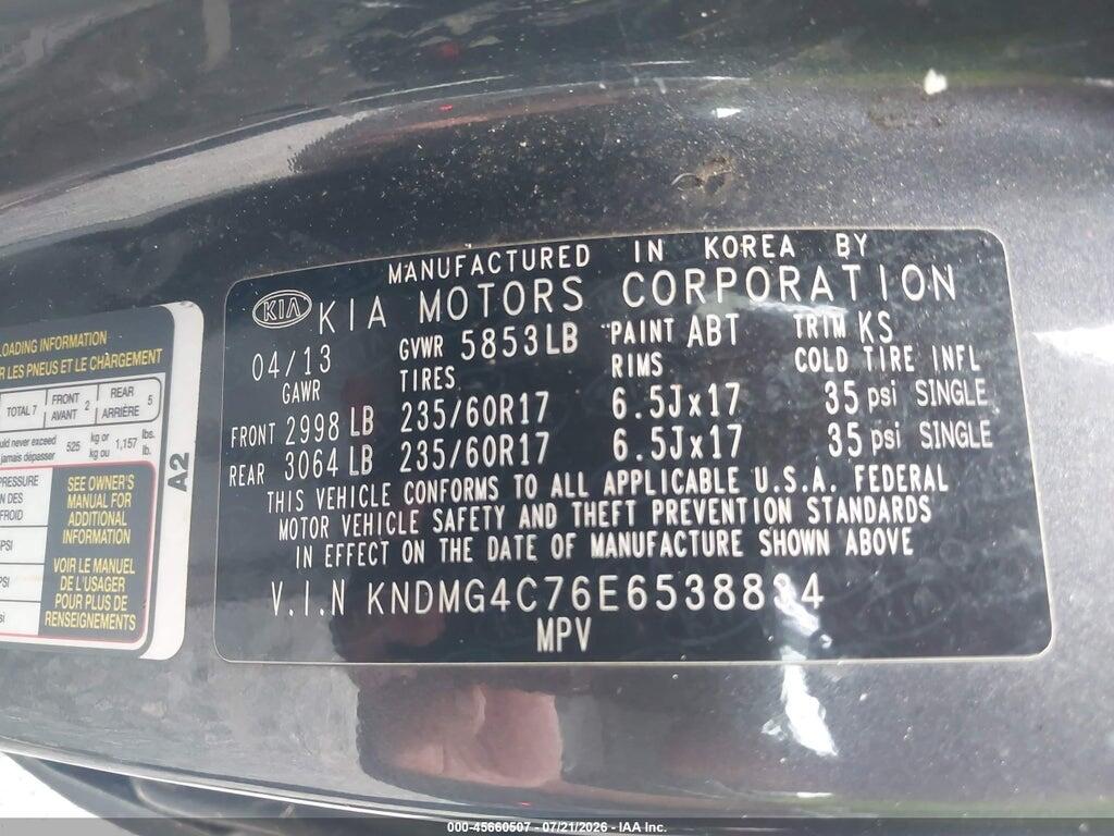 KNDMG4C76E6538834 2014 KIA SEDONA photo no. 9
