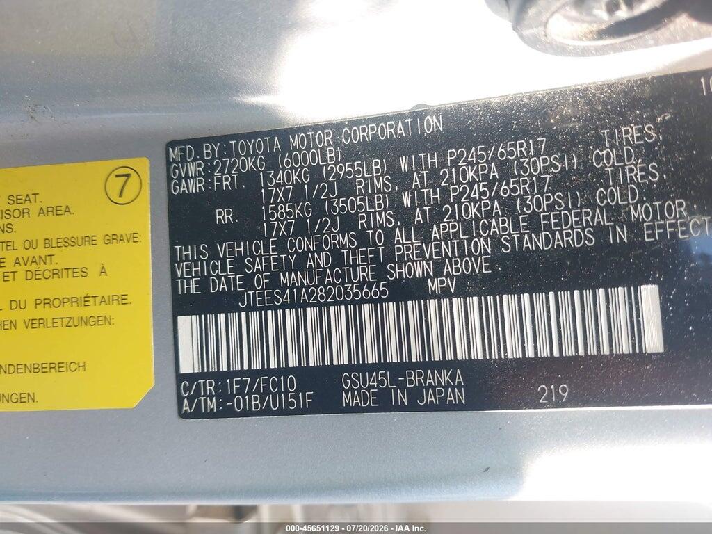 JTEES41A282035665 2008 TOYOTA HIGHLANDER photo no. 9
