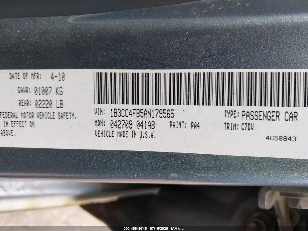 1B3CC4FB5AN179565 2010 DODGE AVENGER photo no. 9